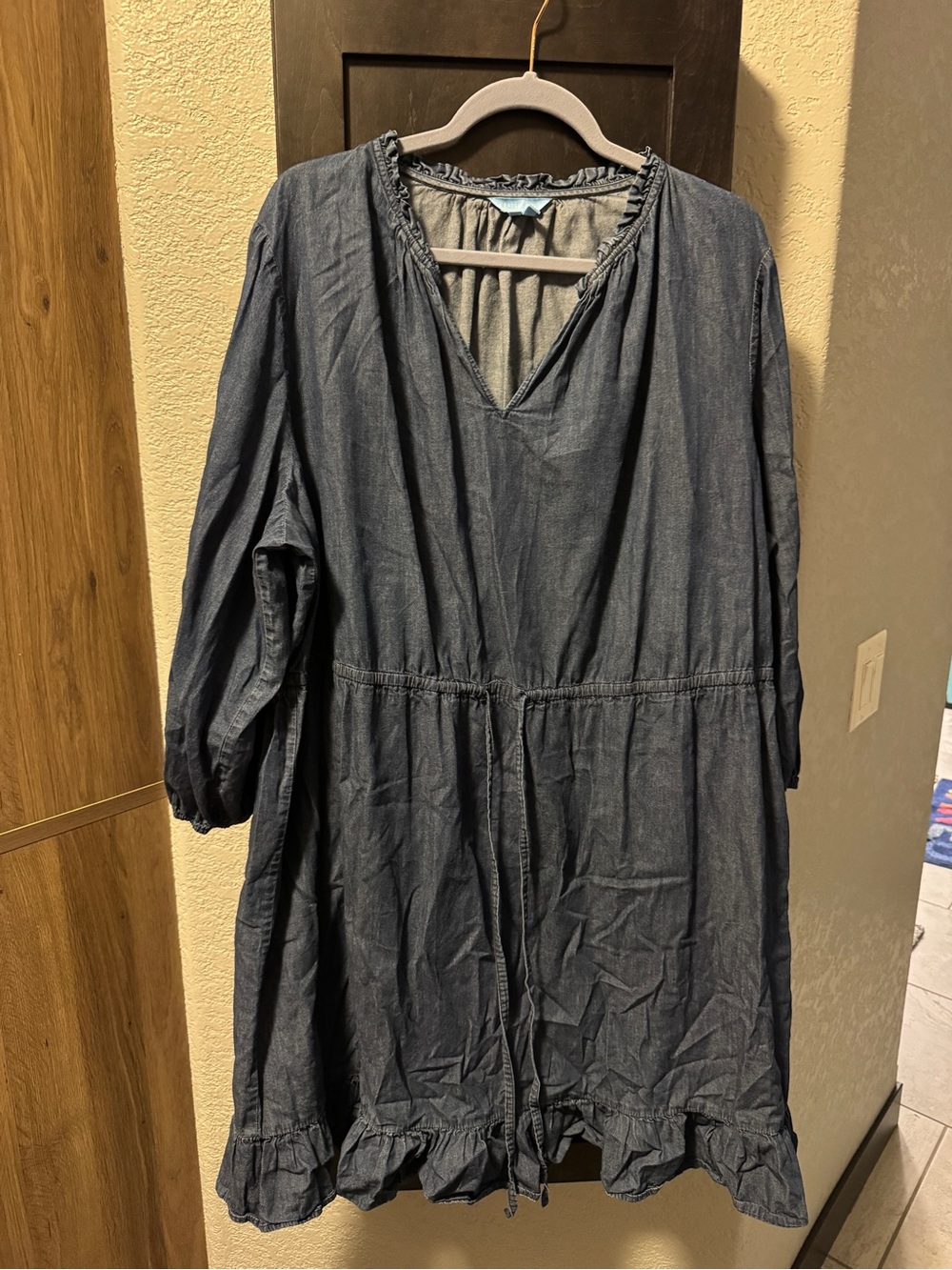 Draper James Chambray Ruffle-Neck Tunic - Blue